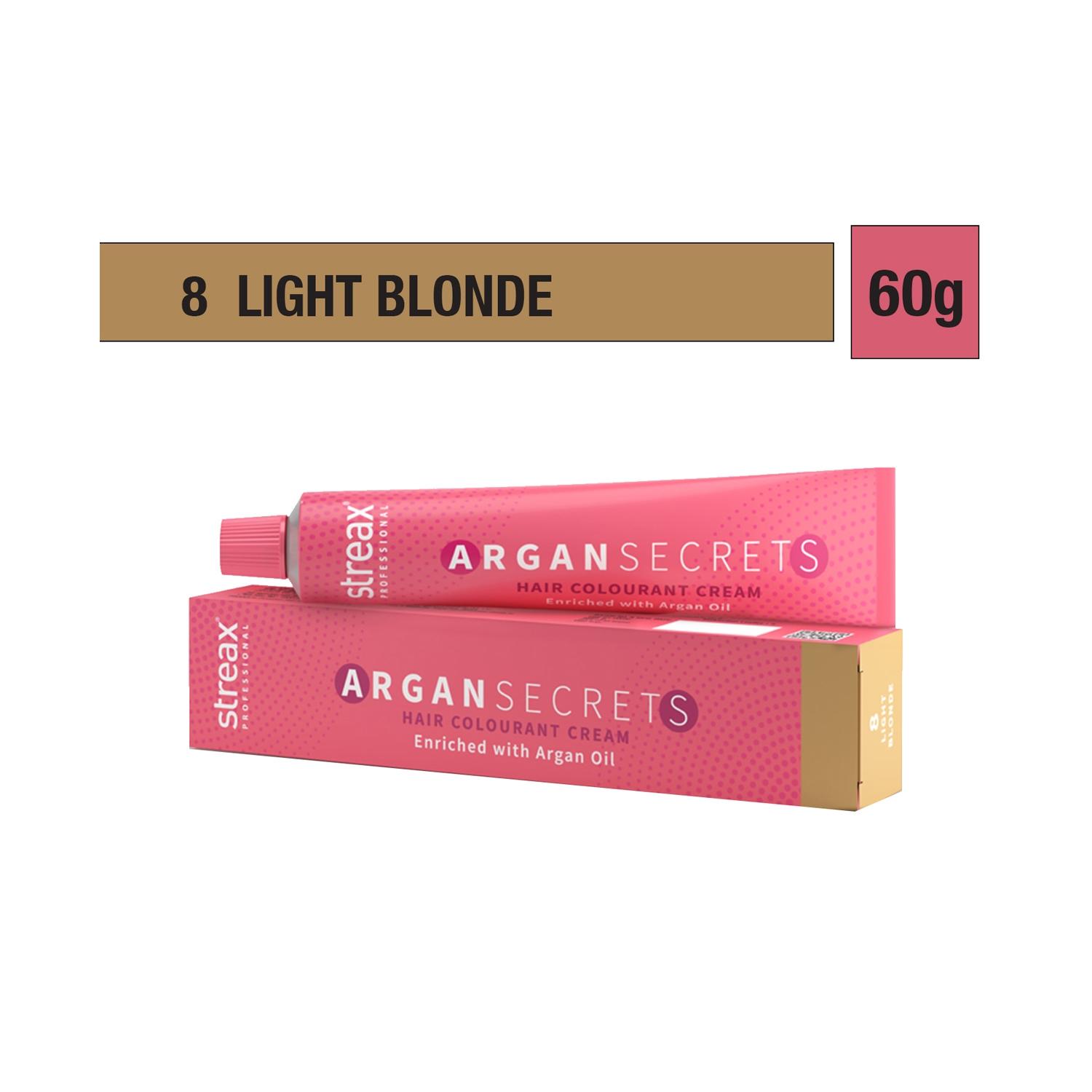 streax professional argan secrets hair colorant cream - 8 light blonde (60g)