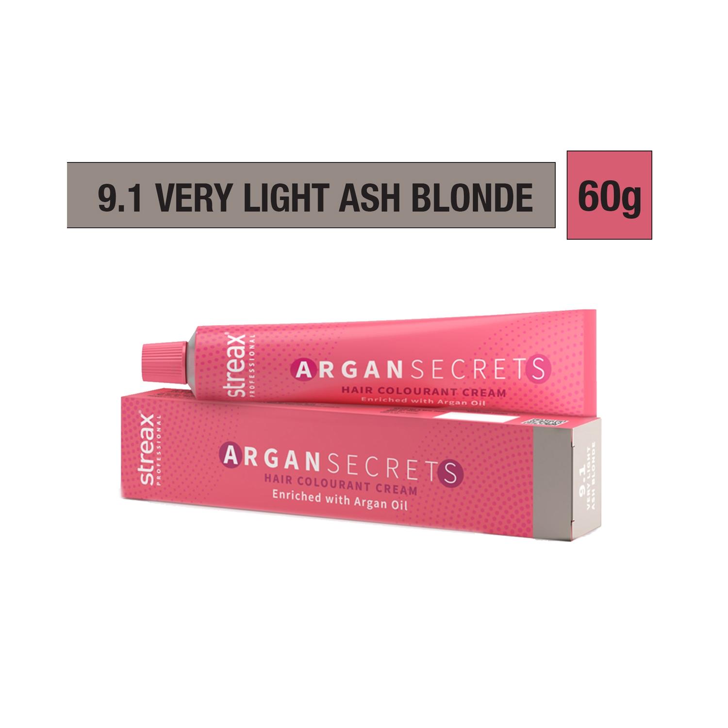 streax professional argan secrets hair colorant cream - 9.1 very light ash brown (60g)
