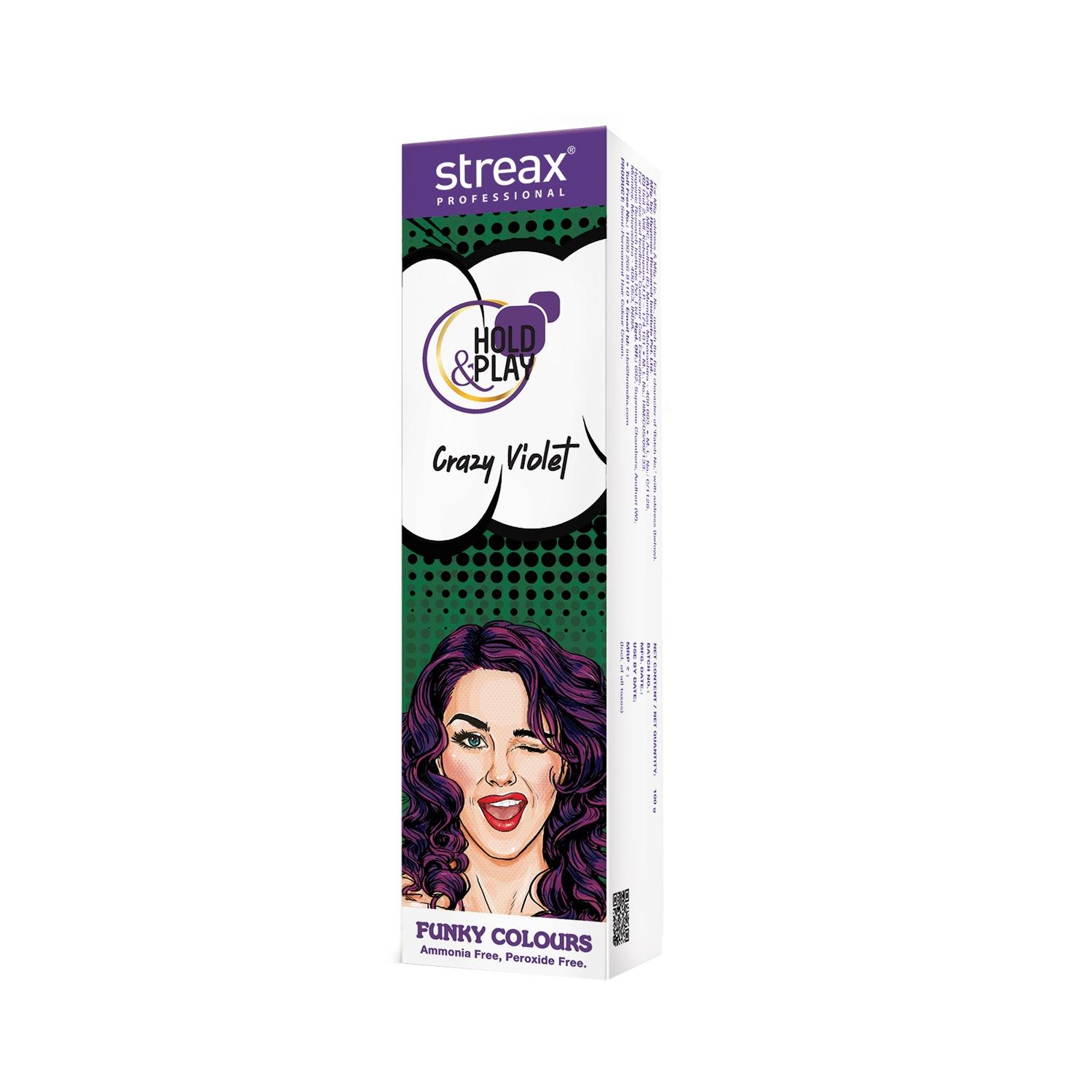 streax professional hold & play funky hair color - crazy violet (100g)
