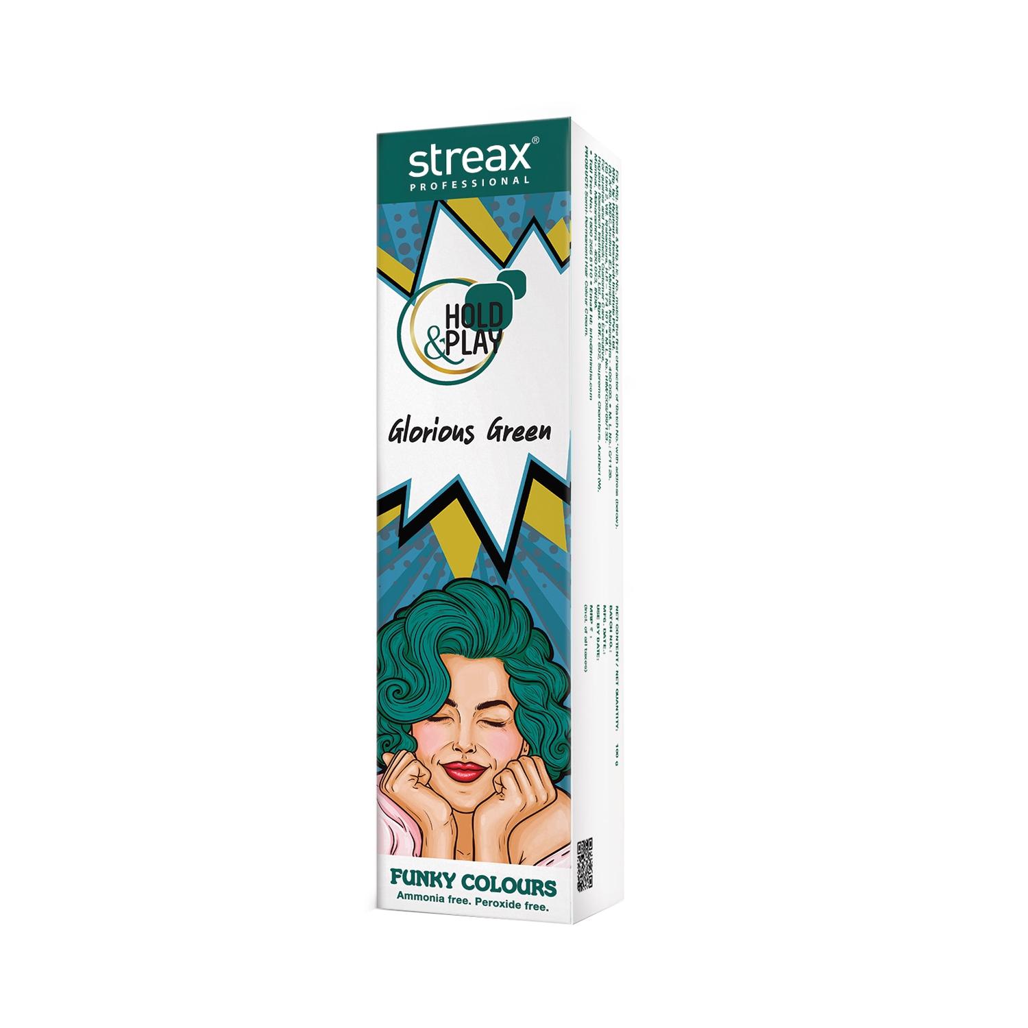 streax professional hold & play funky hair color - glorious green (100g)