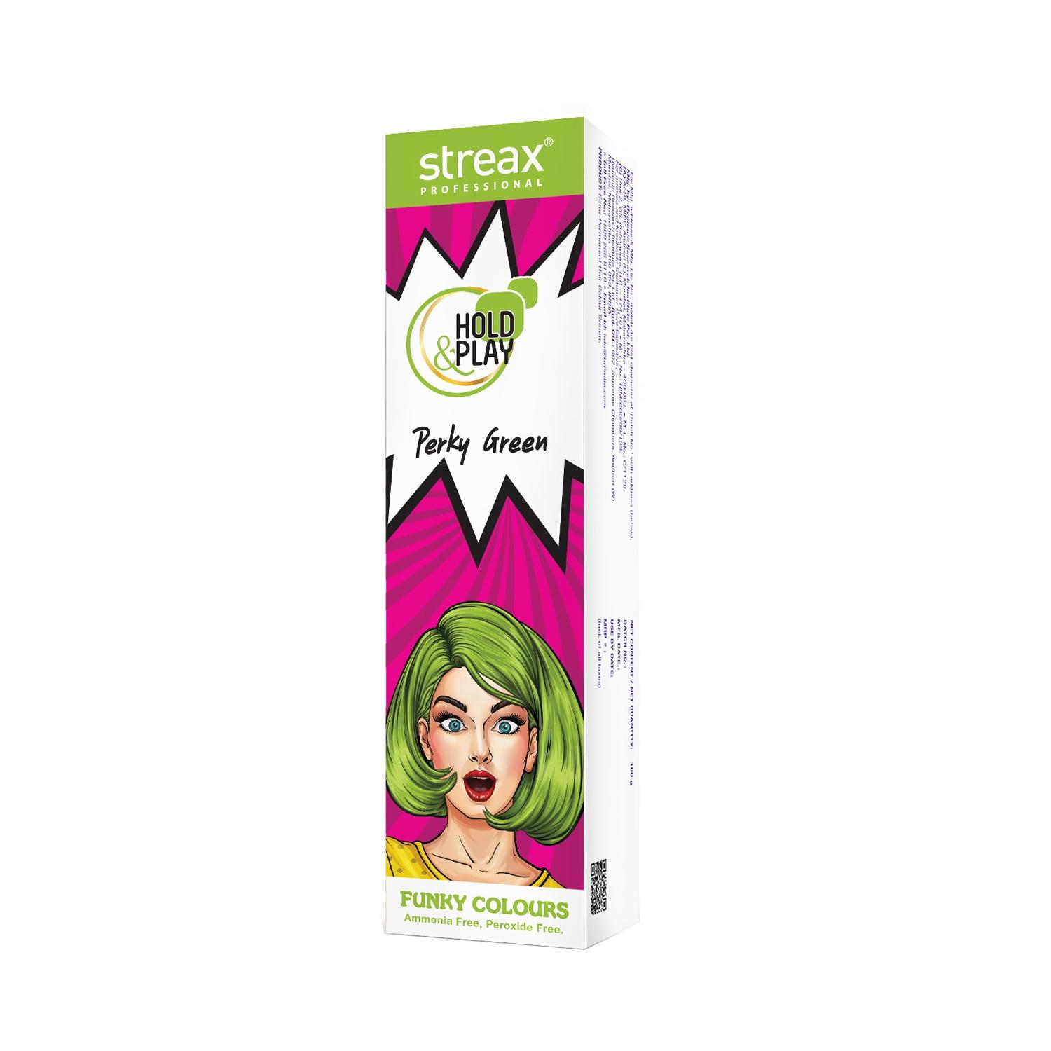 streax professional hold & play funky hair color - perky green (100g)