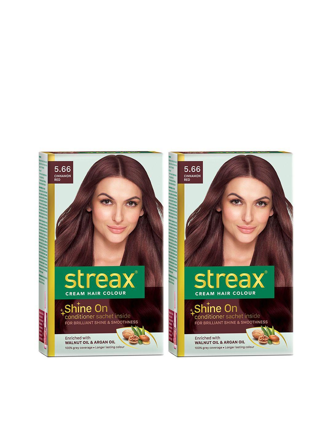 streax set of 2 cream hair colour - 5.66 cinnamon red 120 ml