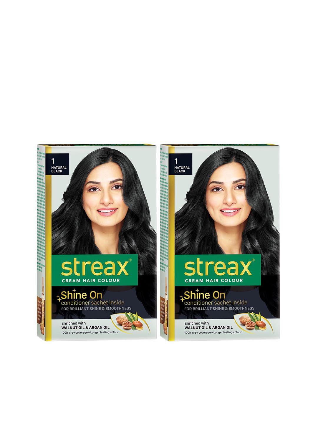 streax set of 2 cream hair colours - 1 natural black 120 ml each