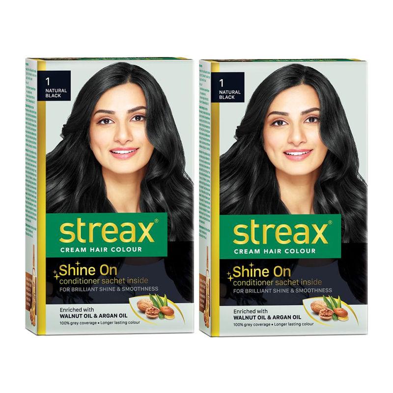 streax cream hair colour - natural black 1 pack of 2