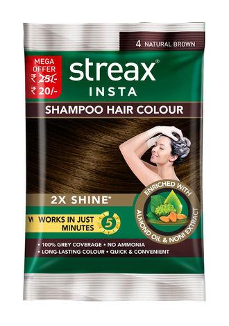 streax insta shampoo hair colour - natural brown (18 ml)