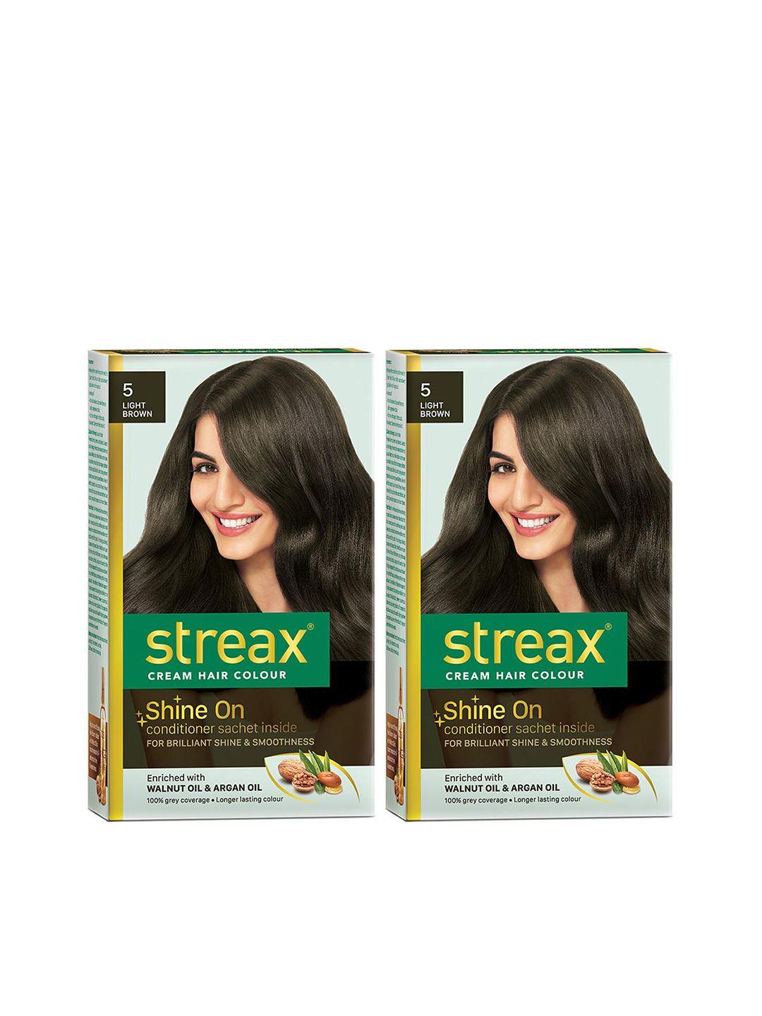 streax set of 2 cream hair colour - 5 light brown 120ml each