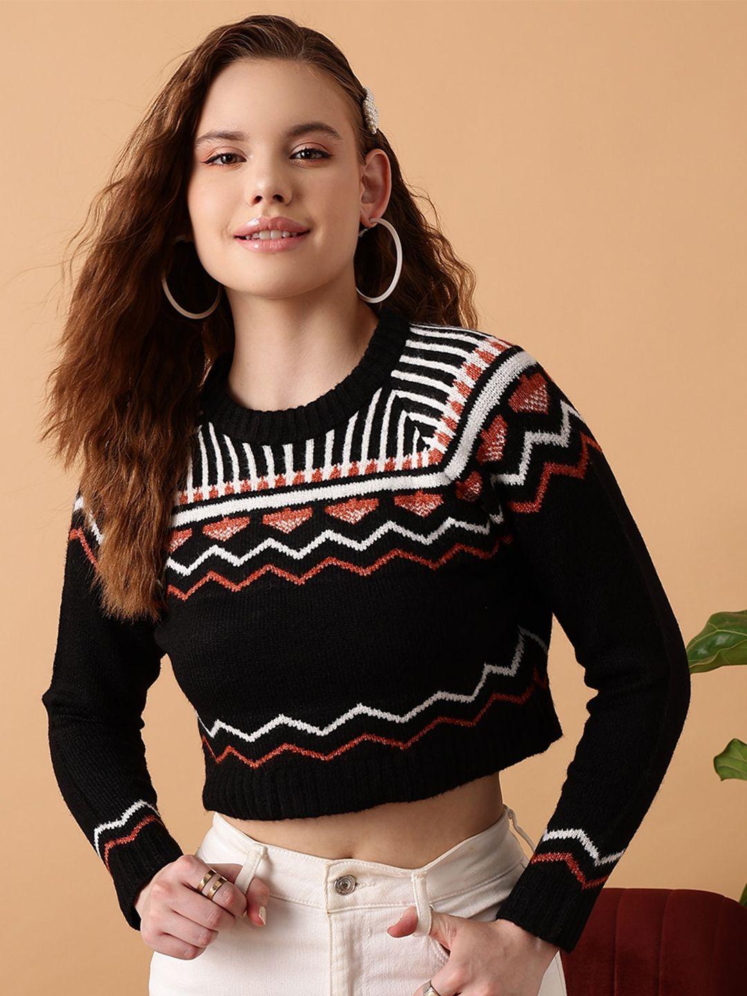 street 9 cable knit self design crop acrylic pullover sweater
