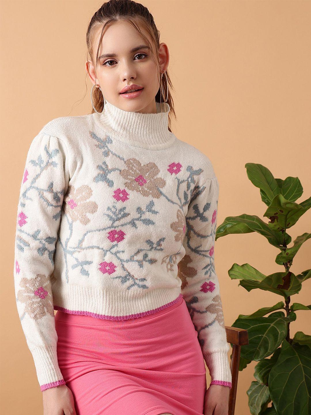 street 9 floral printed turtle neck crop acrylic pullover sweater