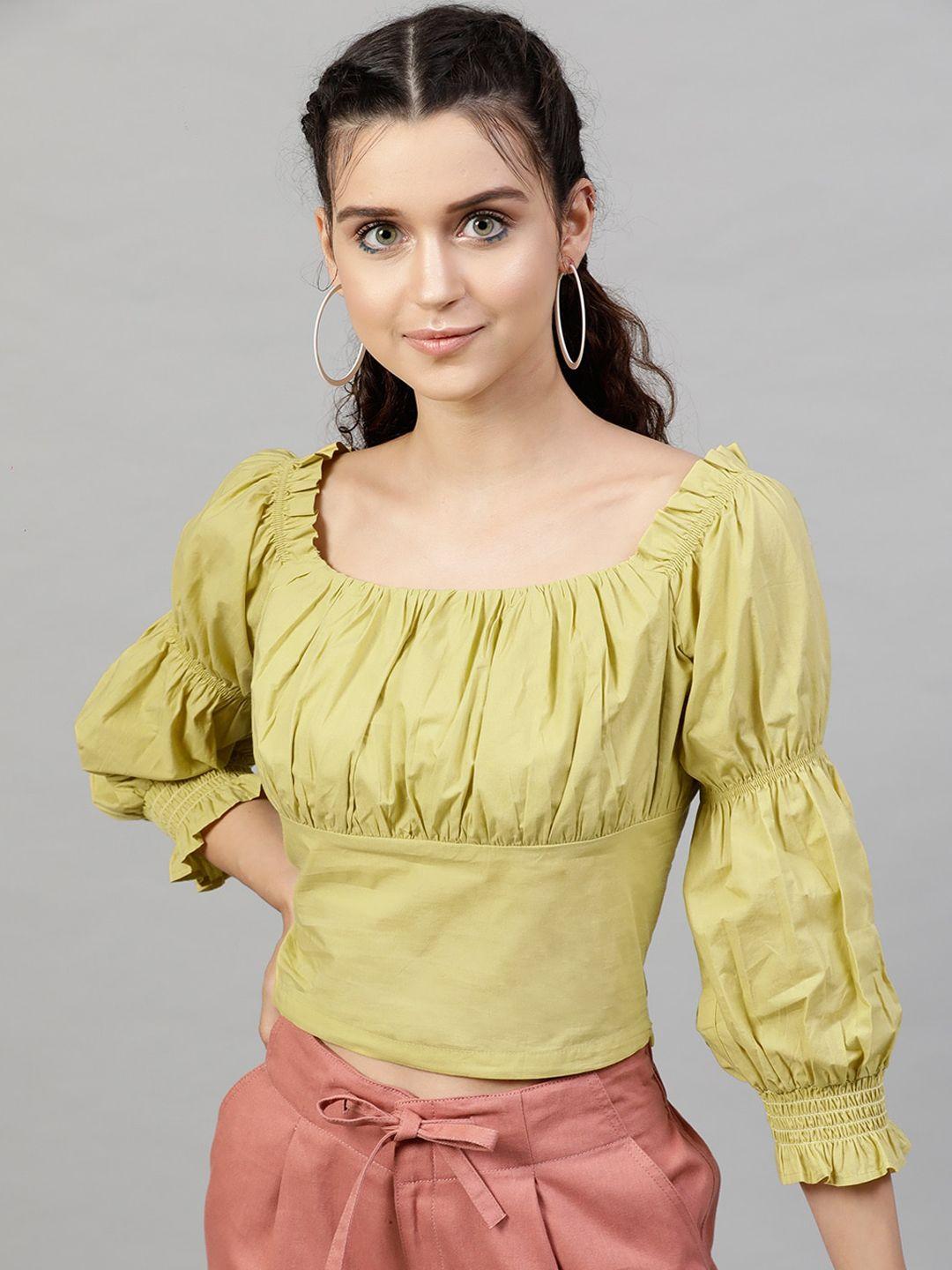 street 9 lime green pure cotton solid regular top