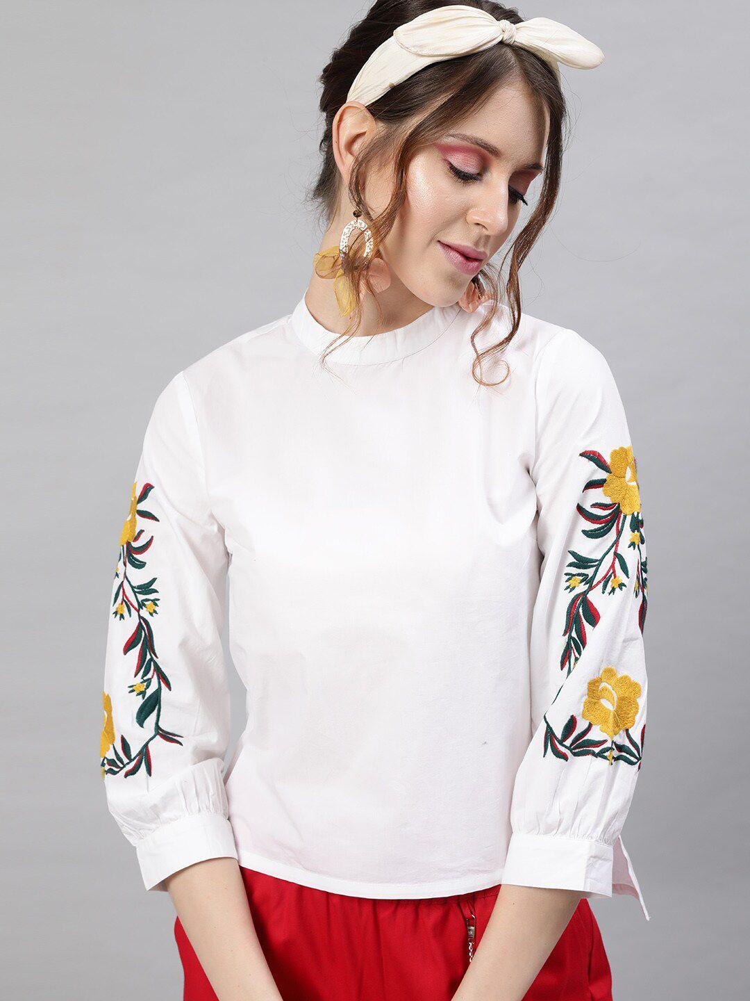 street 9 white floral embroidered regular top