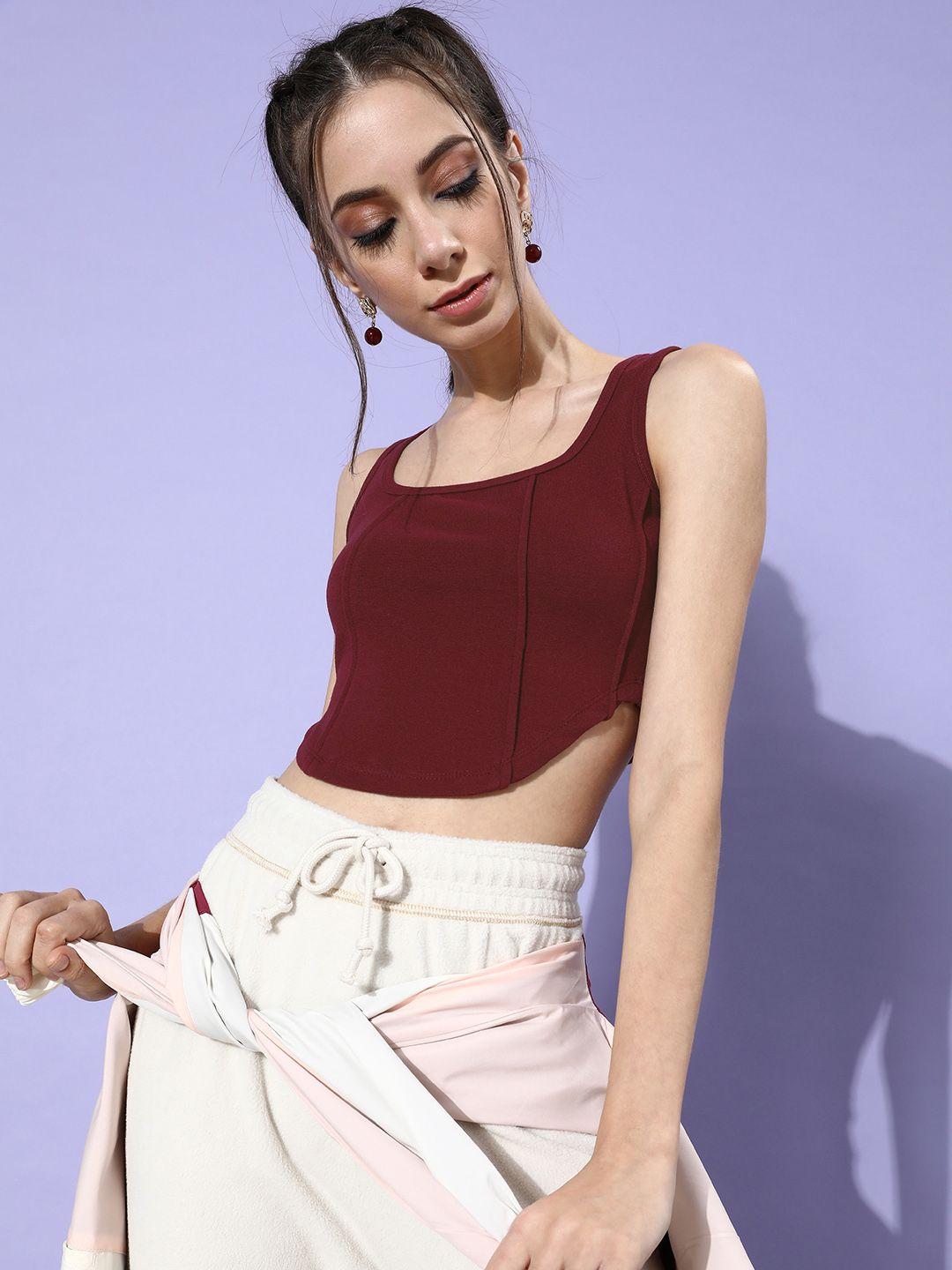 street 9 woman charming maroon solid cropped top