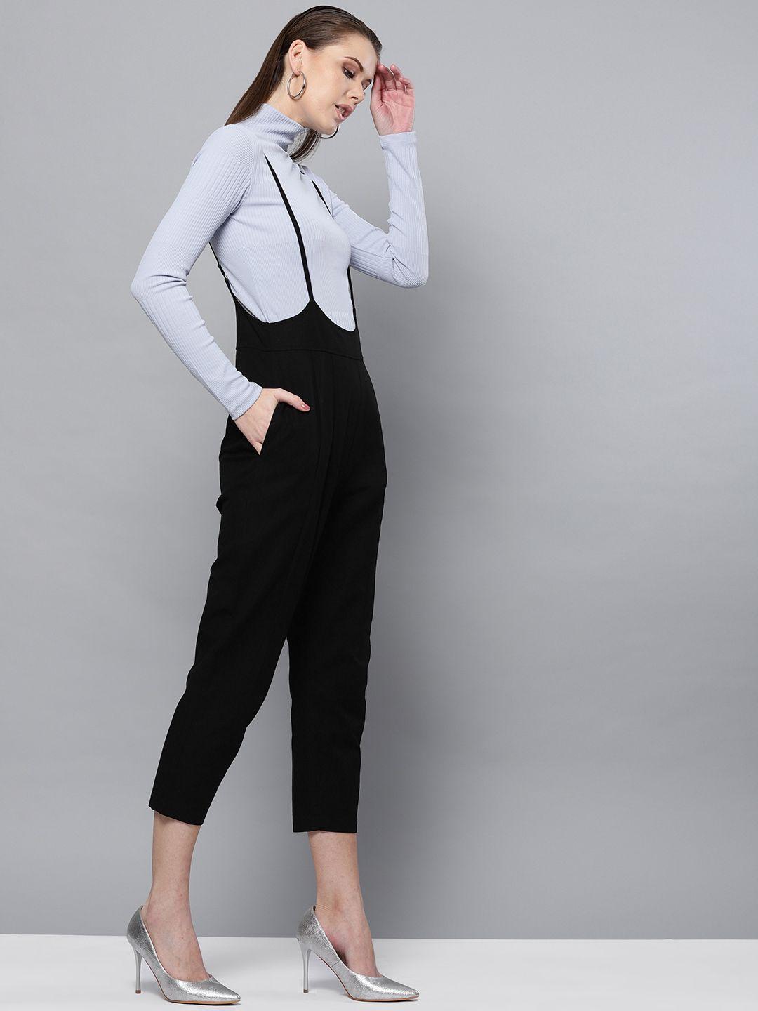 street 9 women black solid cropped dungarees