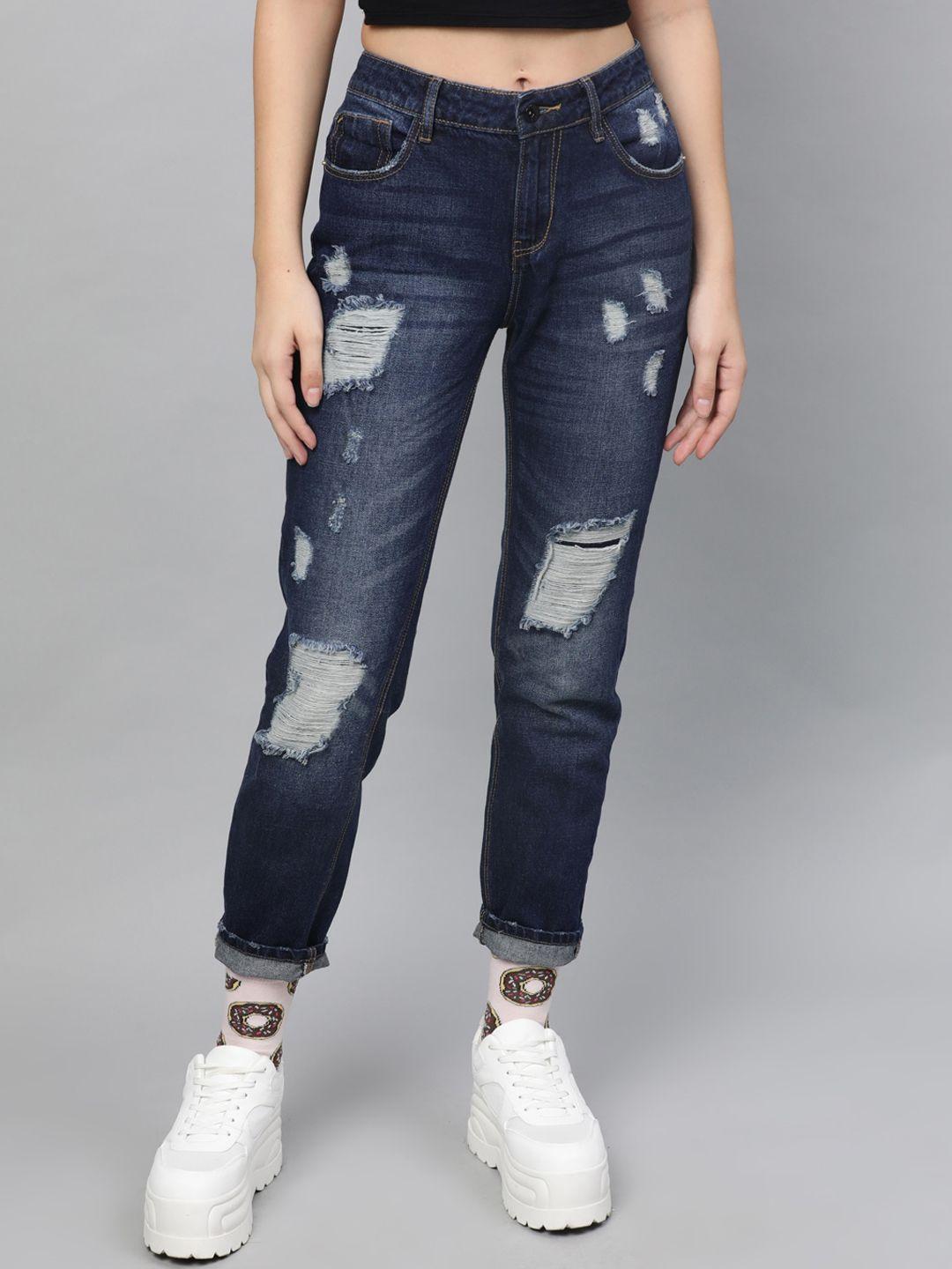 street 9 women blue relaxed fit mid-rise mildly distressed stretchable jeans