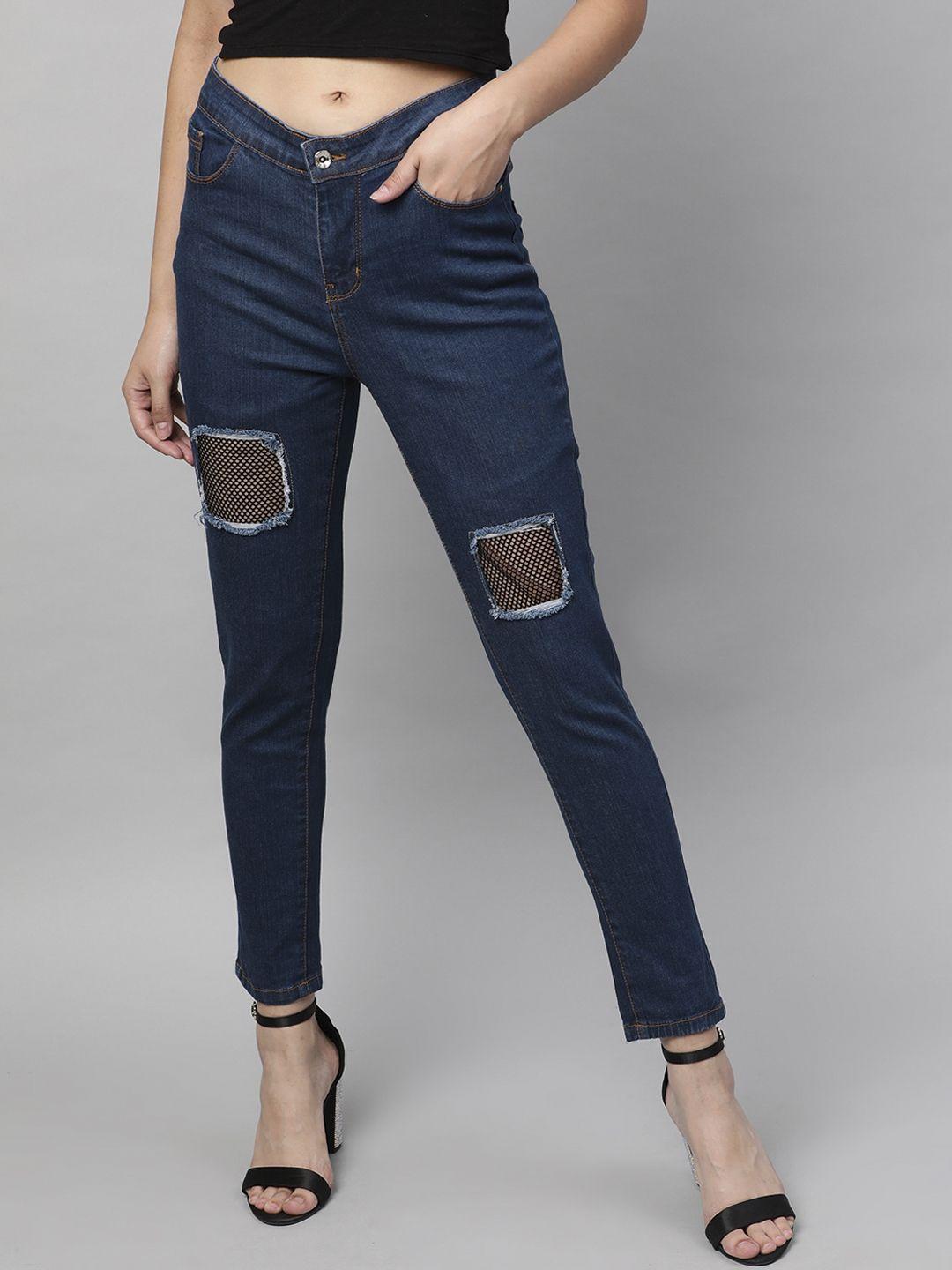 street 9 women blue skinny fit mid-rise highly distressed stretchable jeans