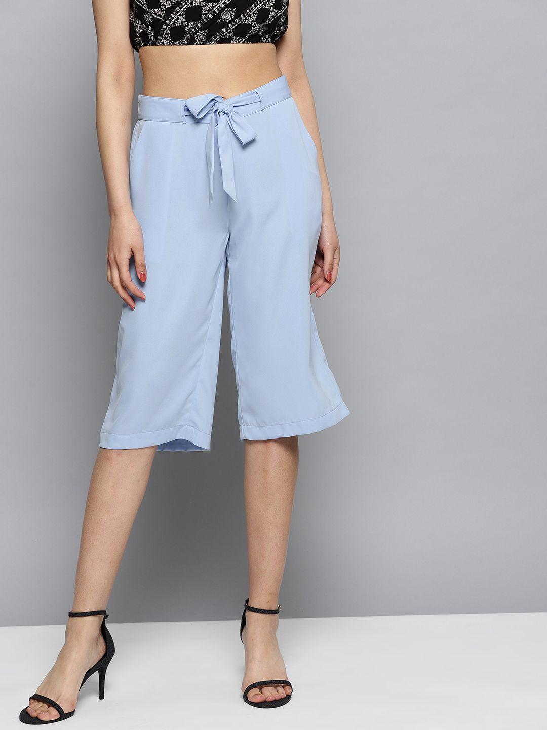 street 9 women blue straight fit solid culottes