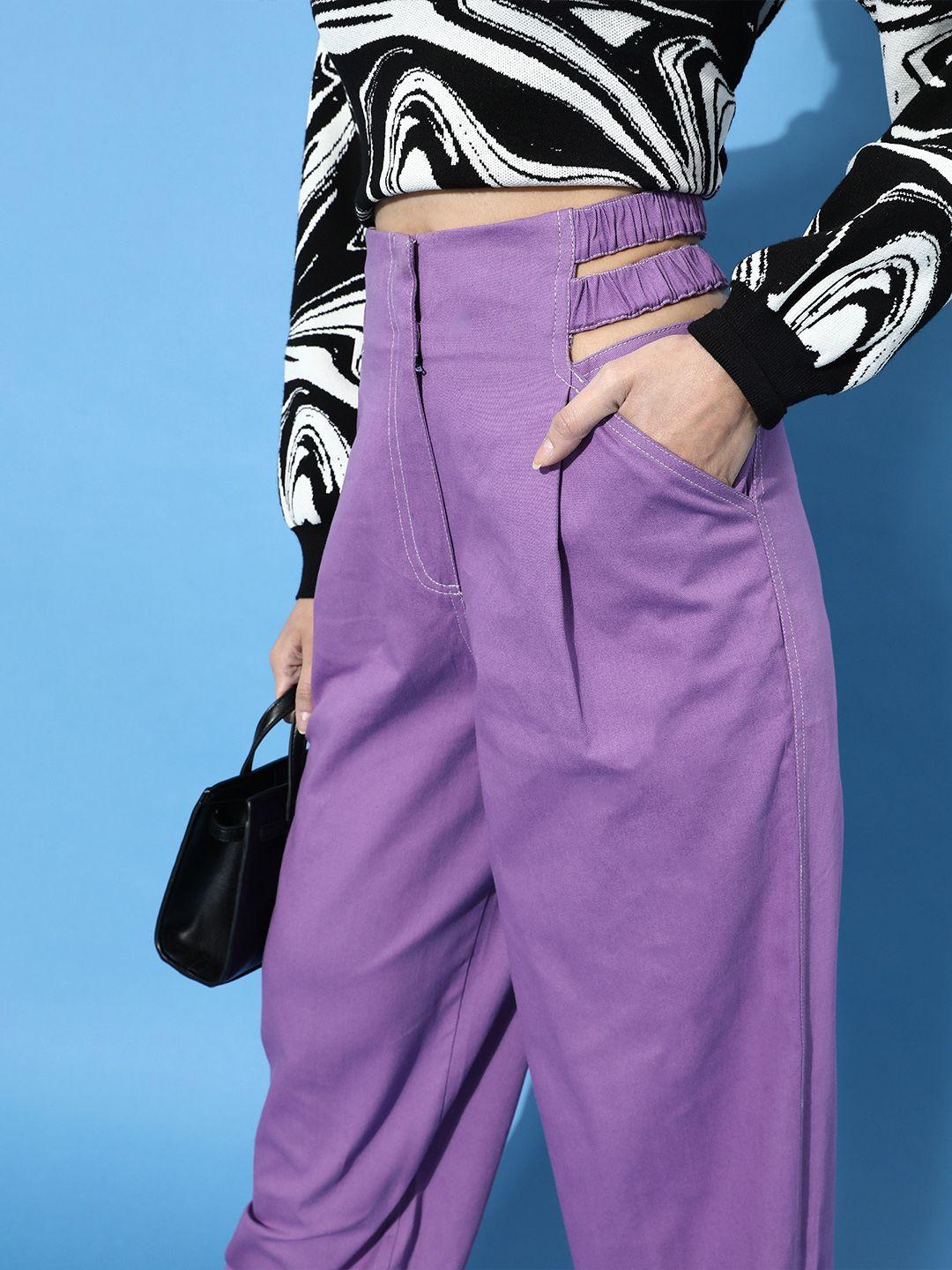 street 9 women charming lavender solid high-rise trousers
