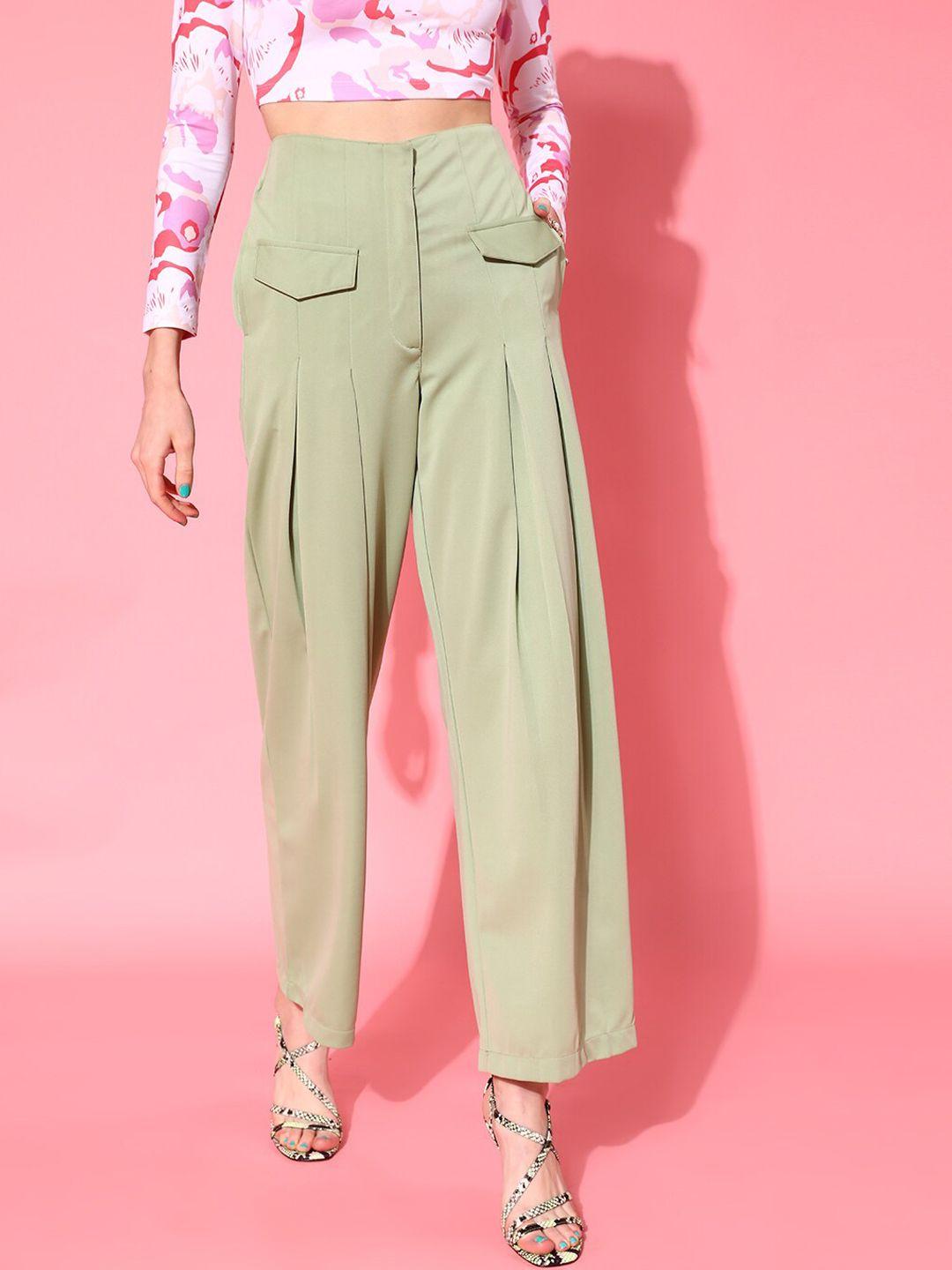 street 9 women green loose fit high-rise trousers