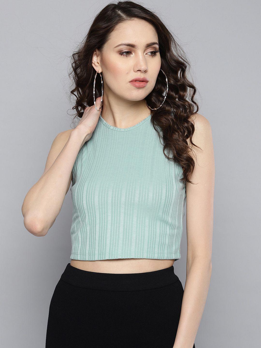 street 9 women green striped fitted top
