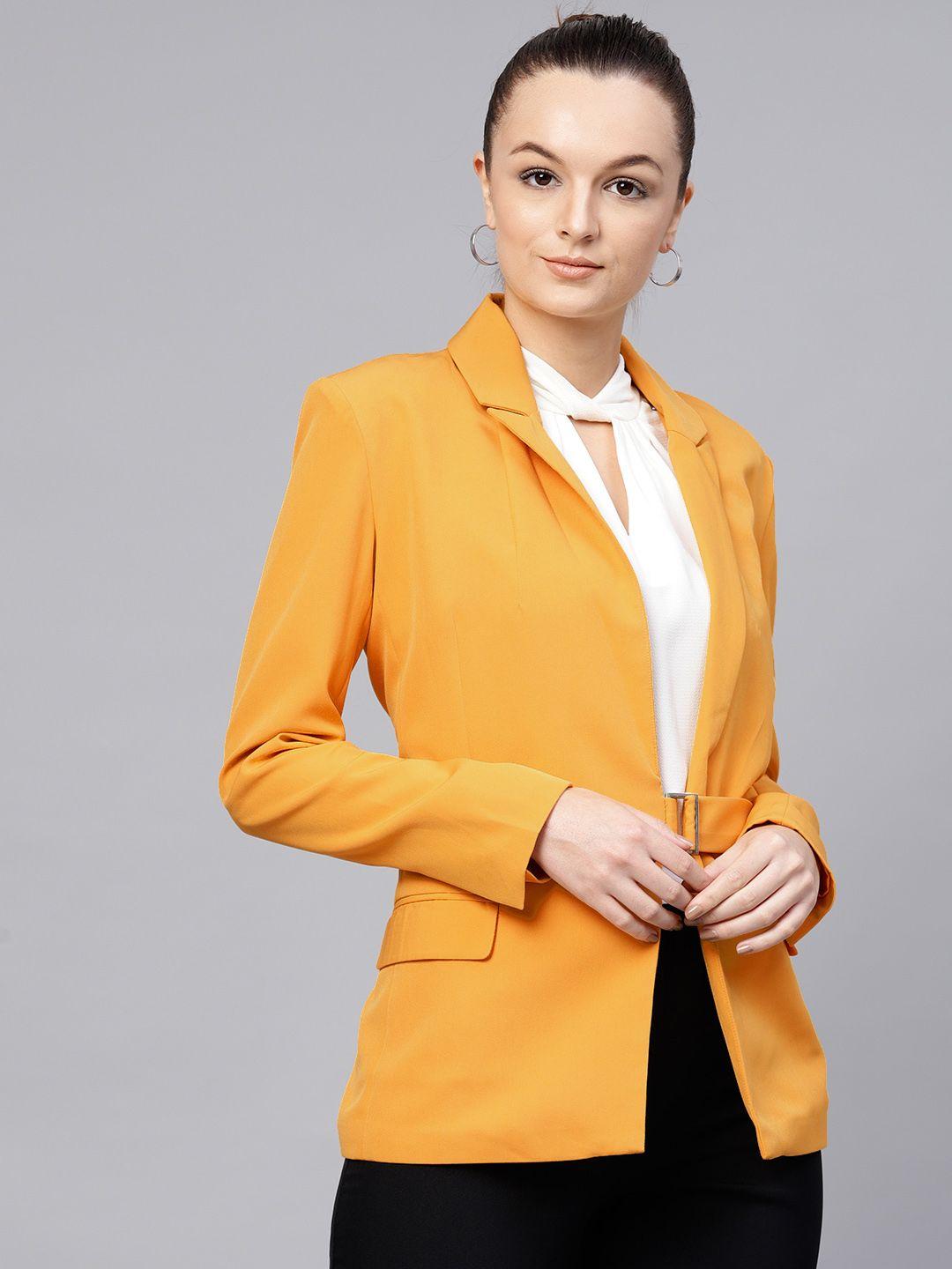 street 9 women mustard yellow single-breasted solid casual blazer