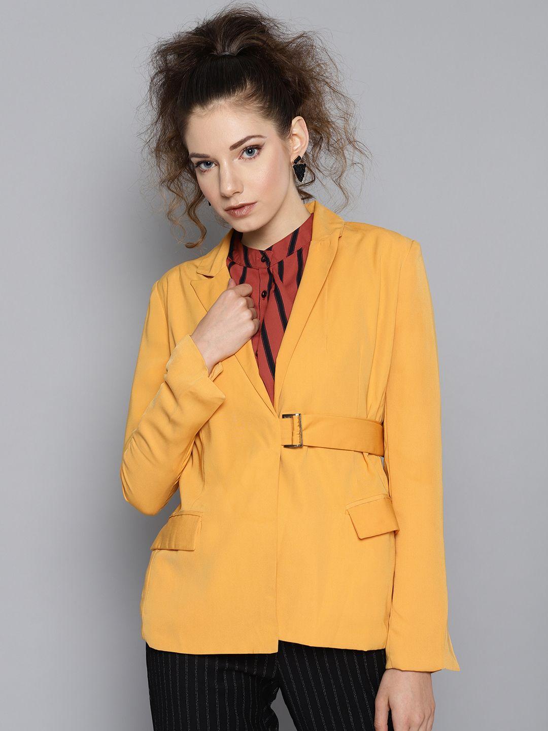 street 9 women mustard yellow solid casual blazer