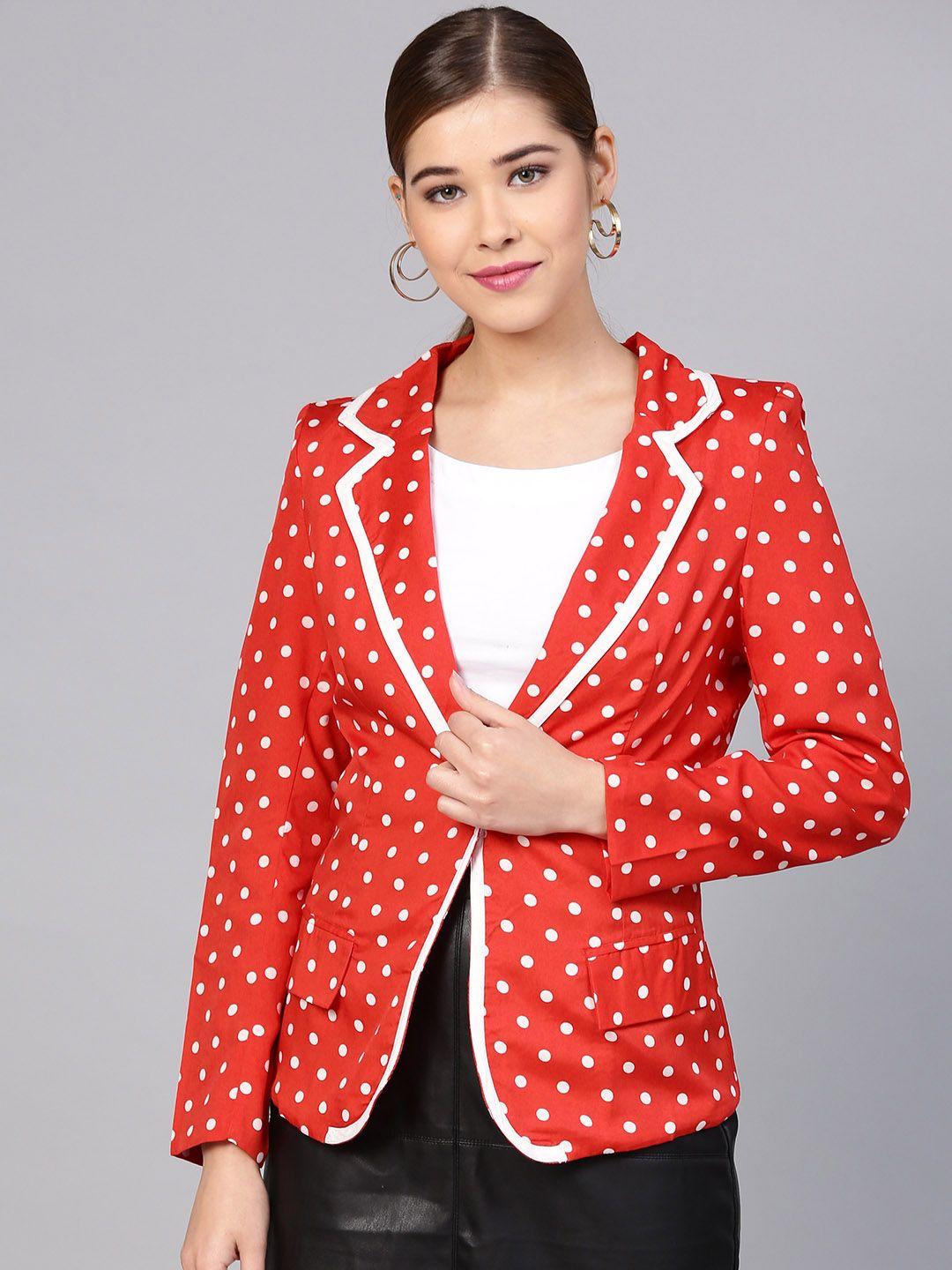 street 9 women red & white polka print casual blazer