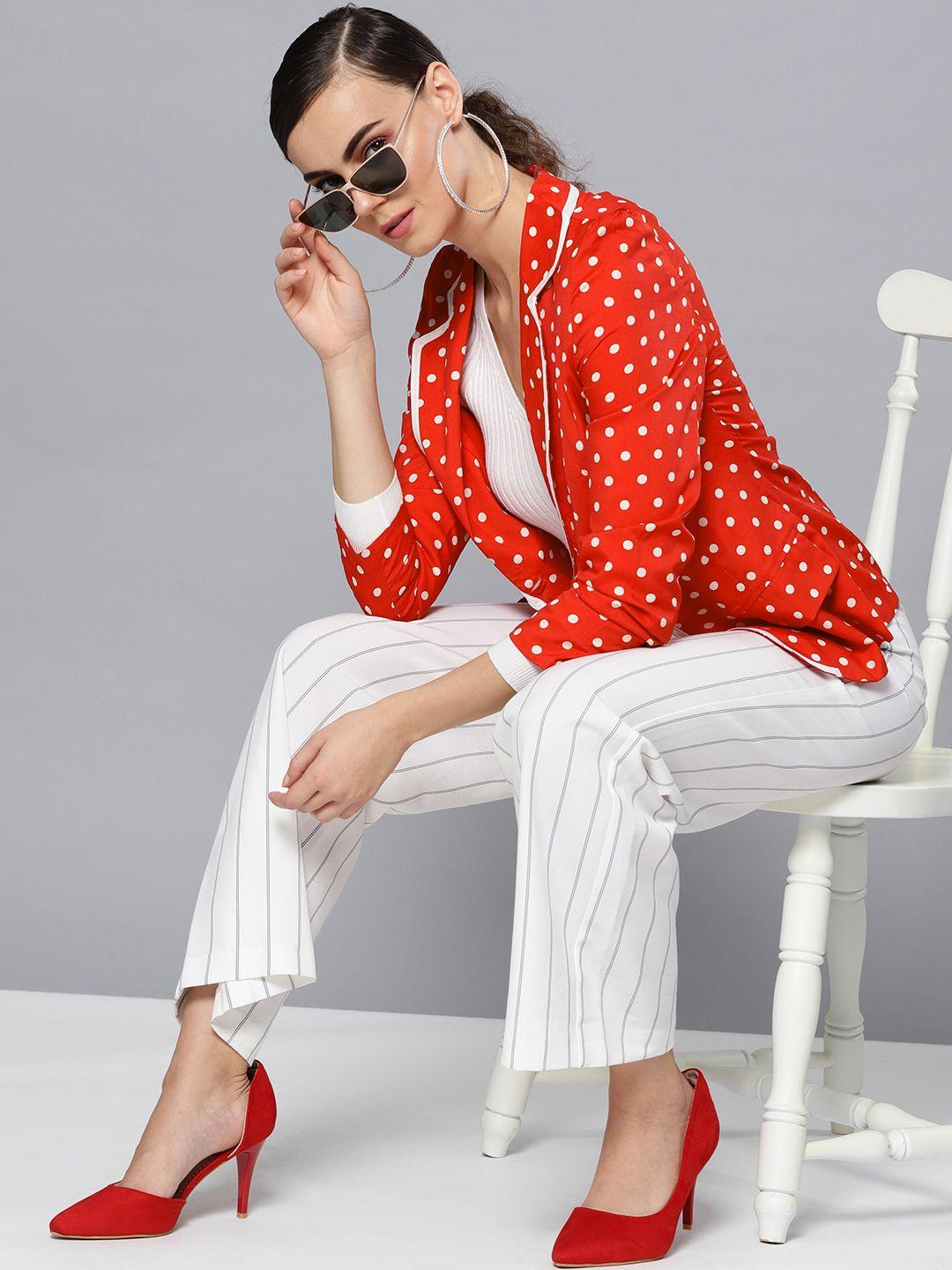 street 9 women red & white printed single-breasted casual blazer