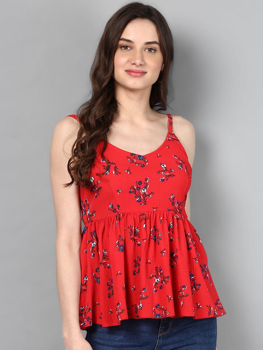 street 9 women red printed cinched waist top