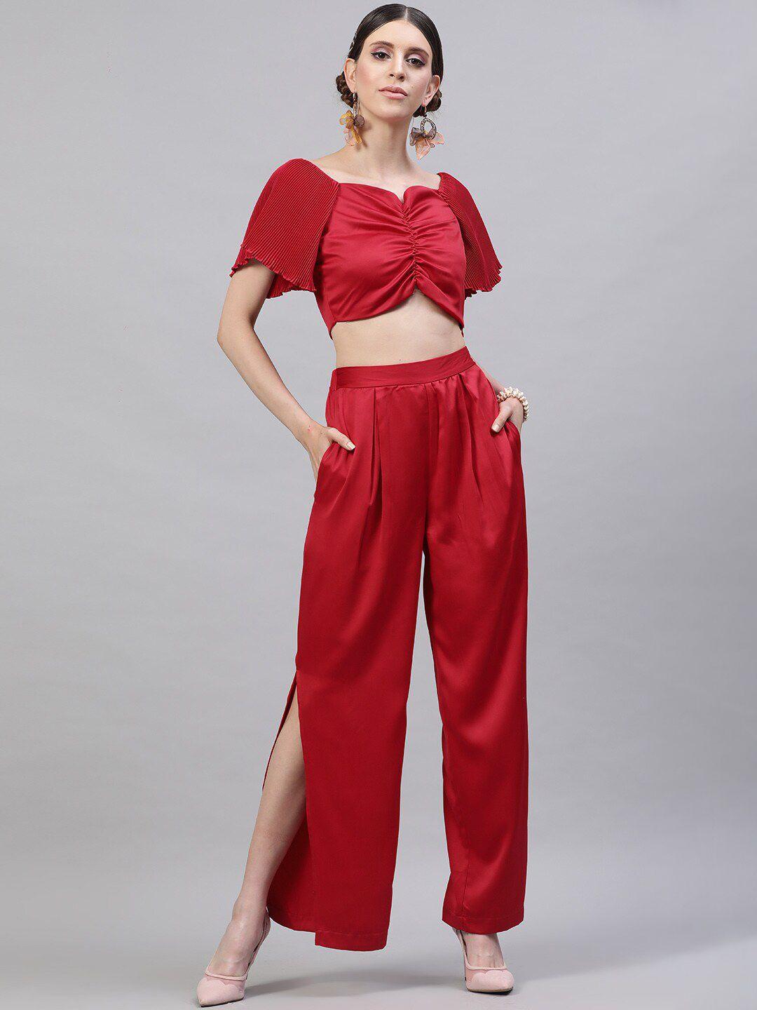 street 9 women red solid top with trousers