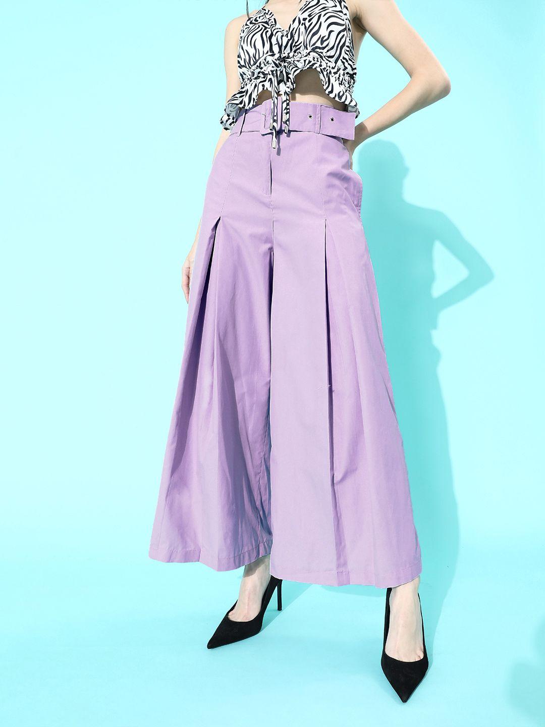 street 9 women stunning lavender solid pleated trousers