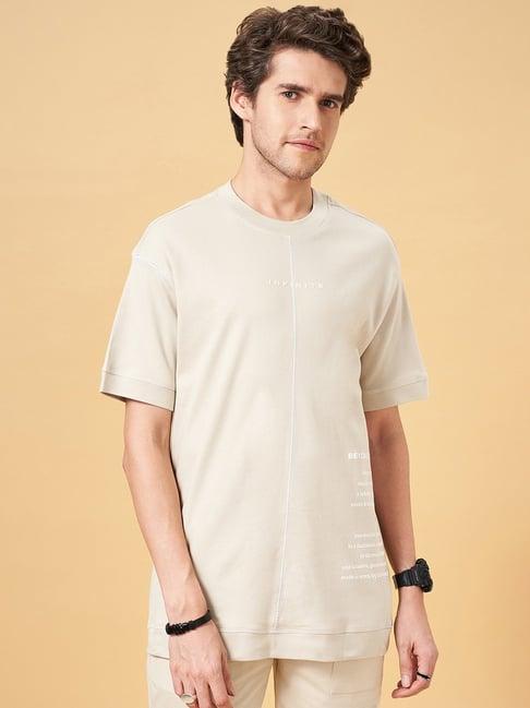 street 808 by pantaloons antique white cotton boxy fit printed t-shirt