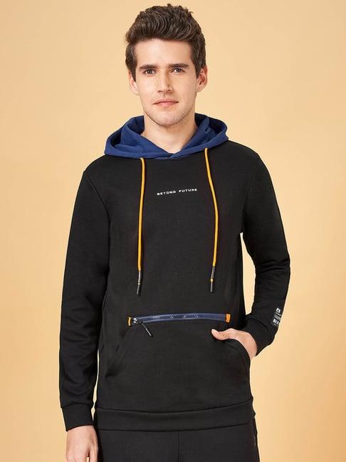 street 808 by pantaloons black regular fit hooded sweatshirt