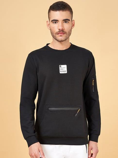 street 808 by pantaloons black regular fit self pattern sweatshirt