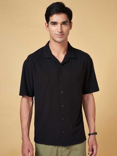 street 808 by pantaloons jet black relaxed fit self design shirt