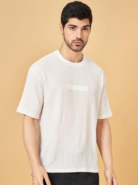 street 808 by pantaloons lime cream boxy fit texture t-shirt