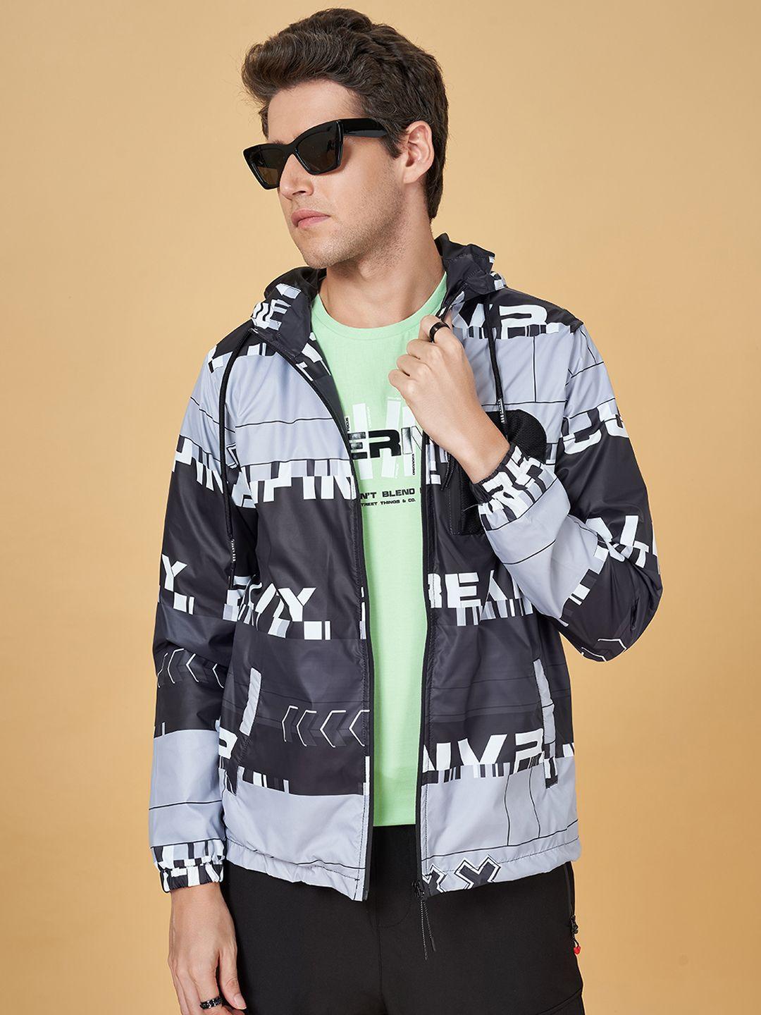 street 808 by pantaloons typography printed hooded sporty jacket