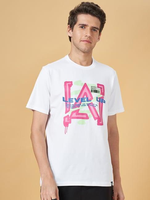 street 808 by pantaloons white cotton regular fit printed t-shirt