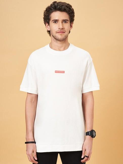 street 808 by pantaloons white cotton regular fit printed t-shirt