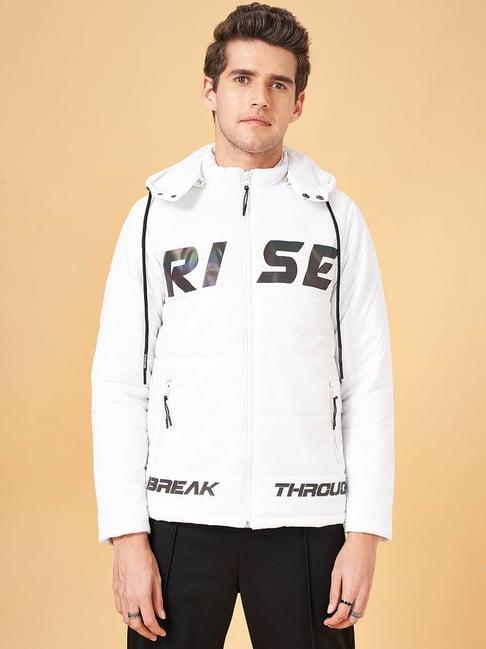 street 808 by pantaloons white regular fit printed hooded jacket