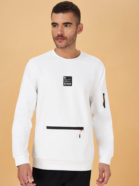 street 808 by pantaloons white regular fit self pattern sweatshirt