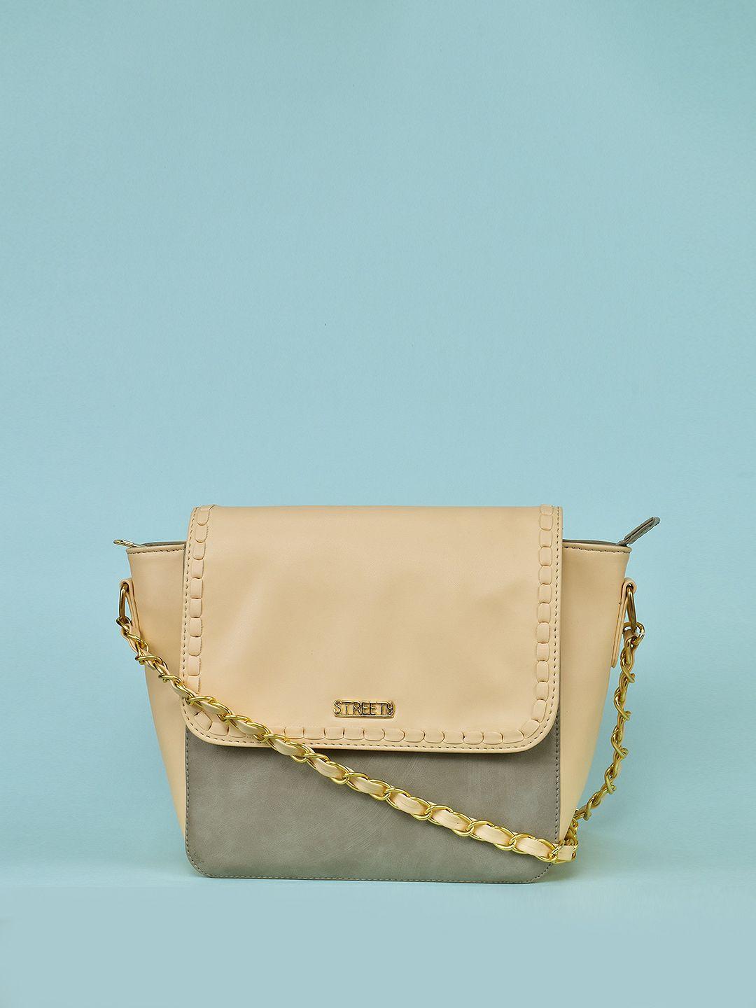 street 9 beige & grey colourblocked sling bag