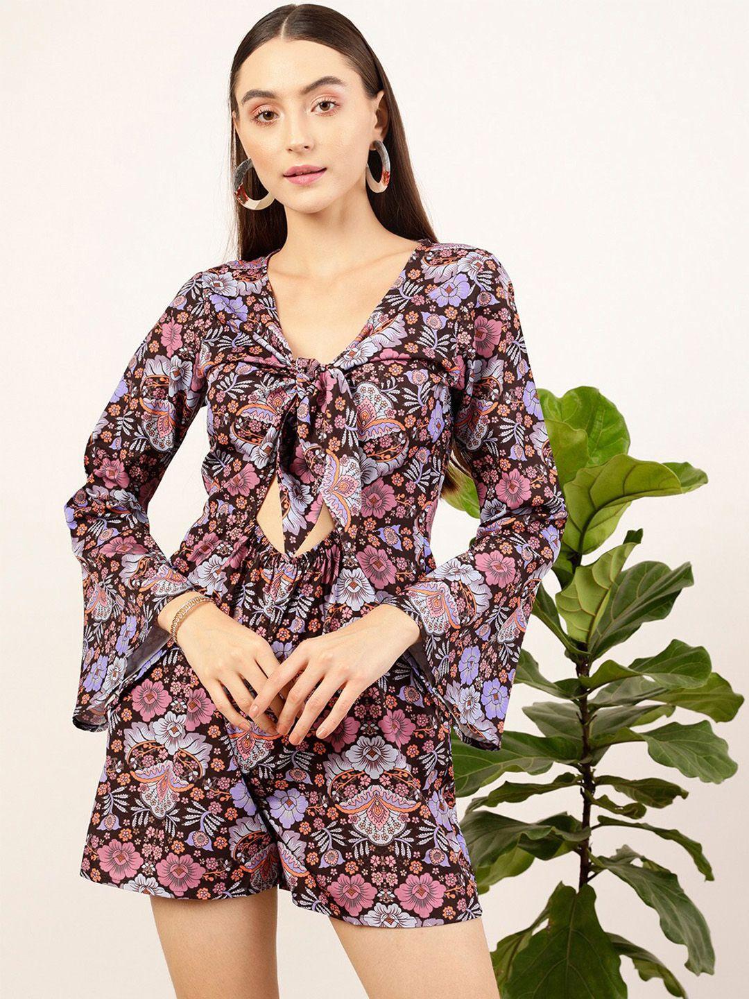 street 9 black & purple printed jumpsuit