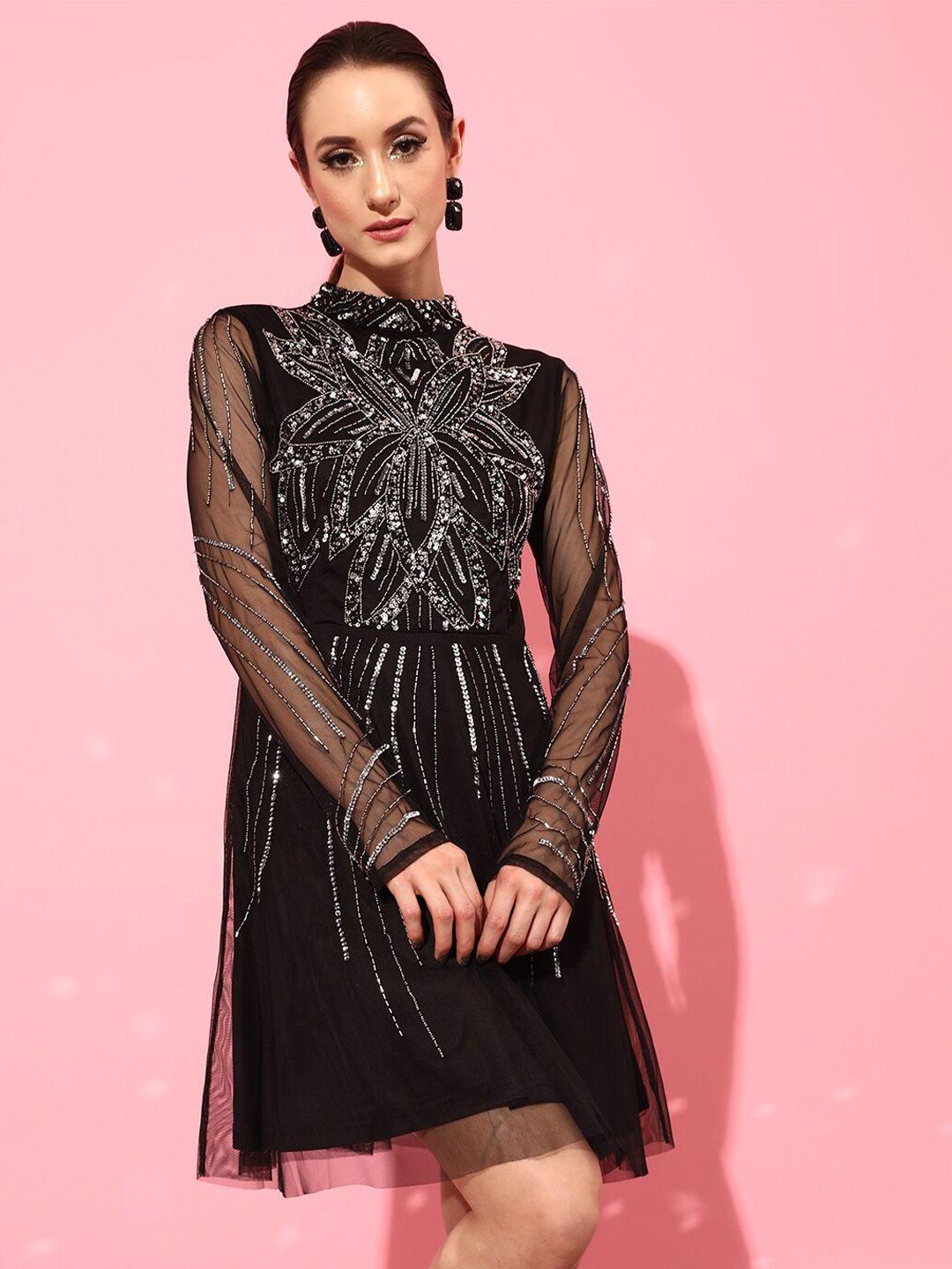 street 9 black net a-line maxi dress