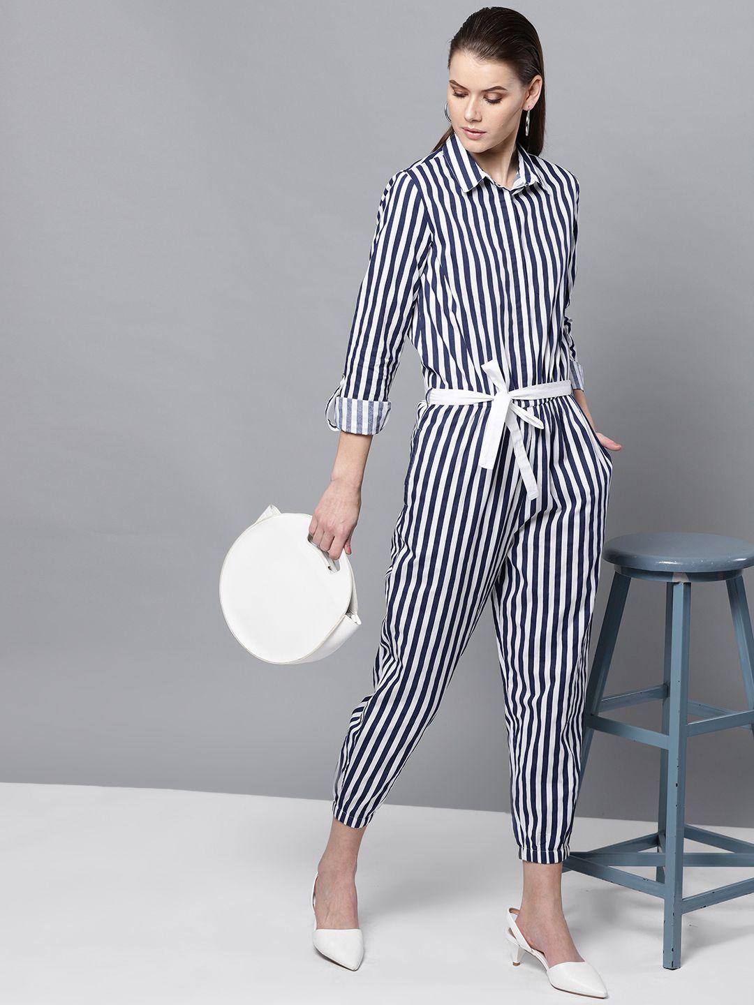 street 9 blue & white striped cropped basic jumpsuit