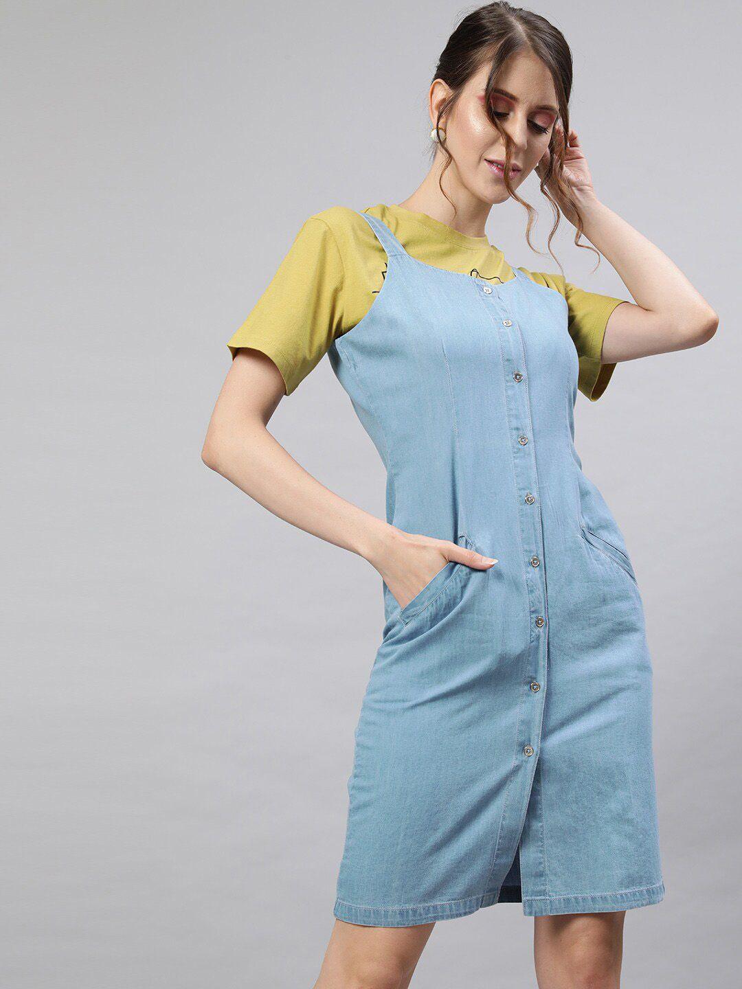 street 9 blue denim a-line dress