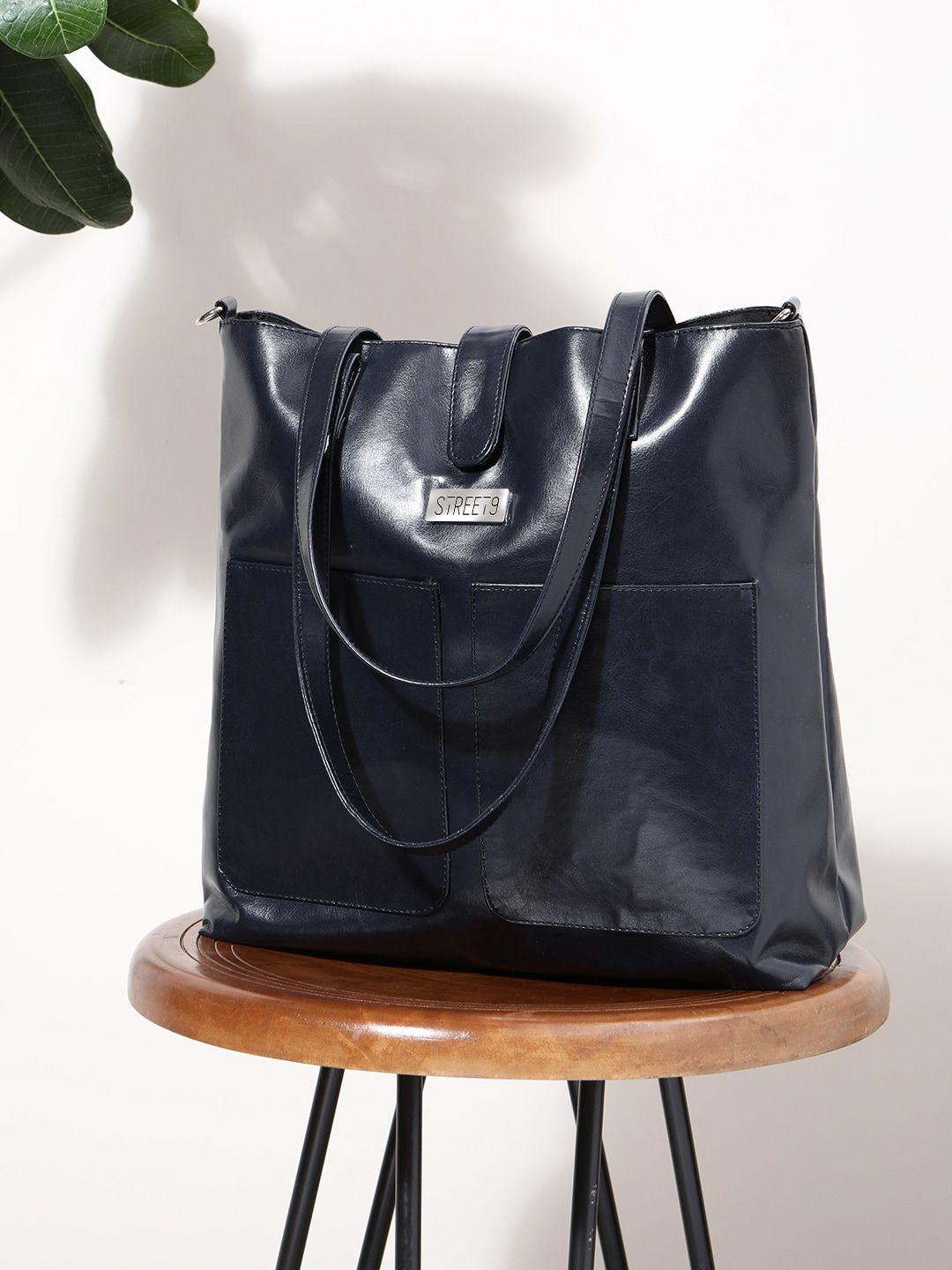 street 9 blue solid tote bag