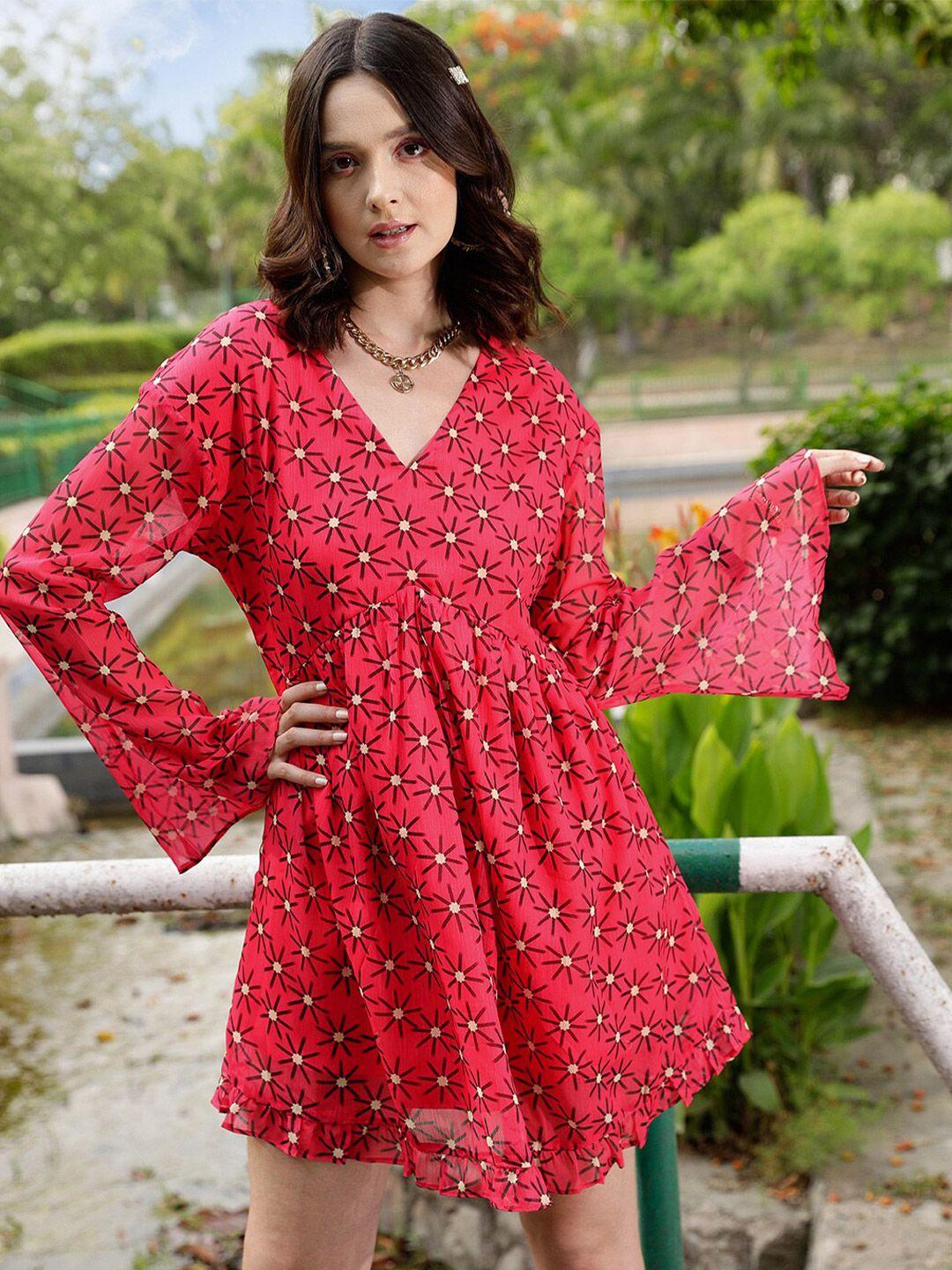 street 9 fuchsia polka dot print chiffon fit & flare dress