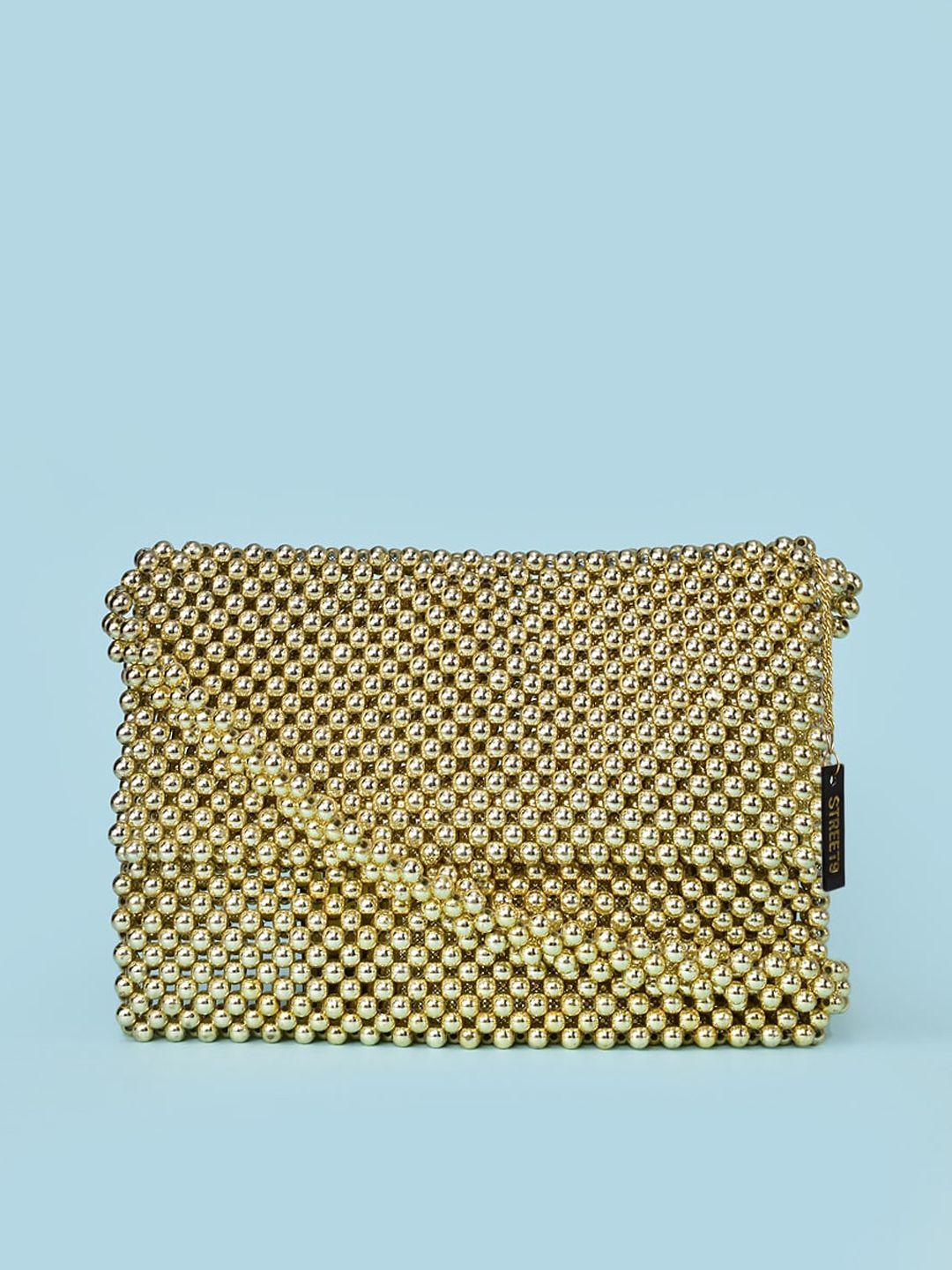 street 9 gold-toned beaded structured sling bag