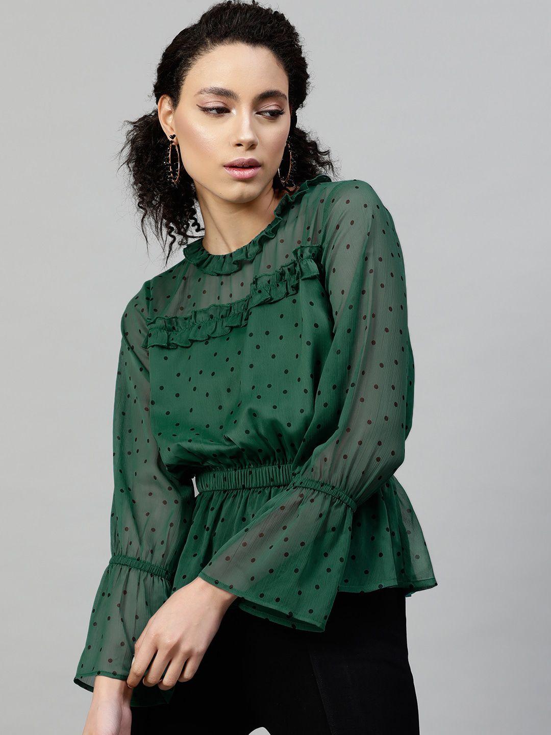 street 9 green printed bell sleeves chiffon peplum top