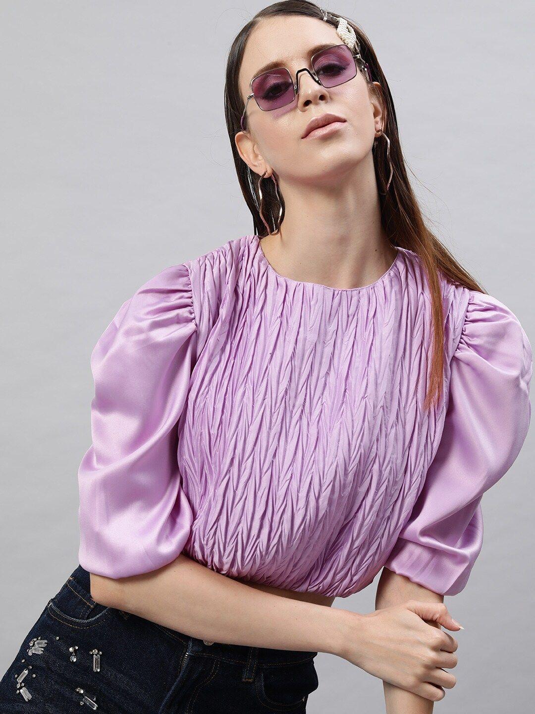 street 9 lavender pleated blouson crop top