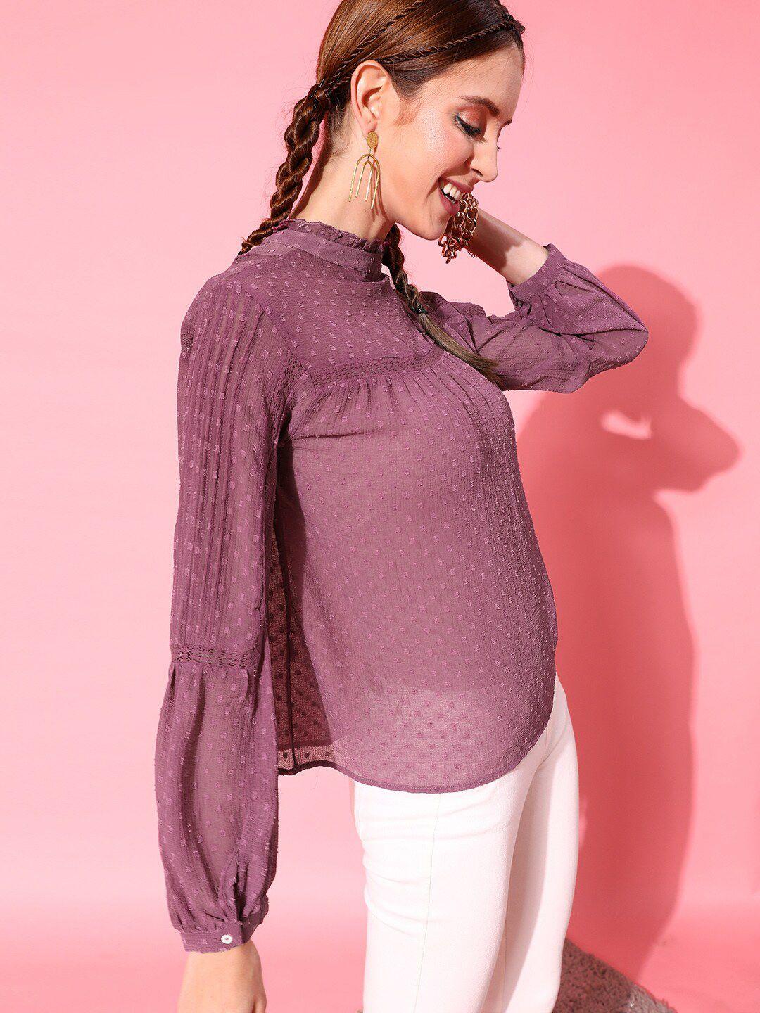 street 9 mauve self design high neck chiffon top